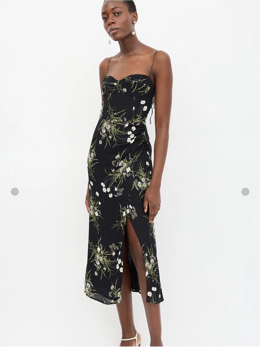 LIKE NEW! Reformation Kourtney Midi Dress with Side Slit - Black Floral - Picture 2 of 10